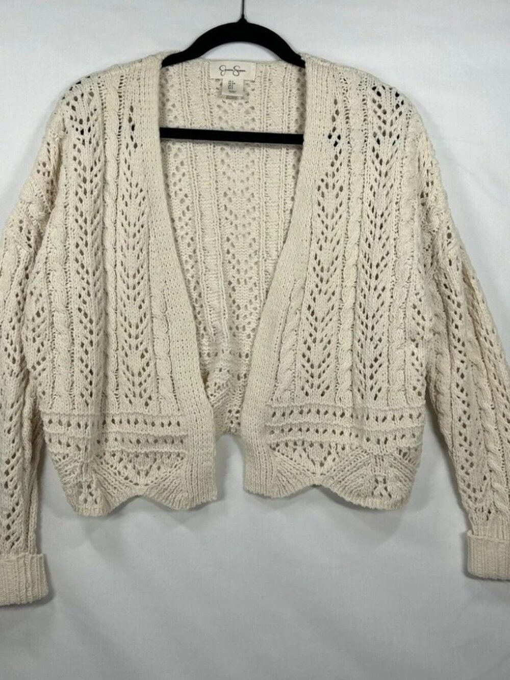 Jessica Simpson Cream Open Front Crochet Knit Cardigan Size S